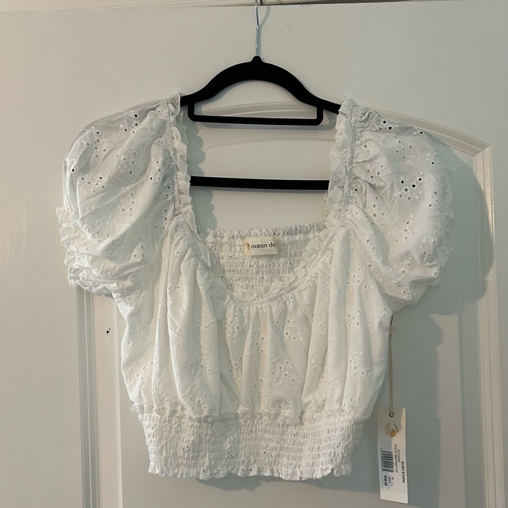 White Ocean Drive Smocked Top